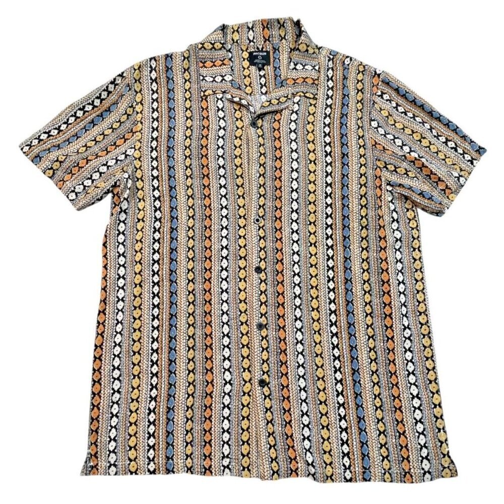 PacSun Men’s Vertical Striped Button-Up Camp Shirt - Medium